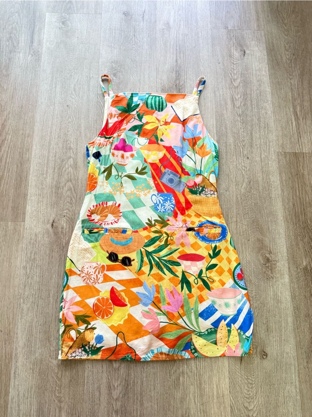 hutch franklin multicolored vacation picnic print mini summer sun dress small